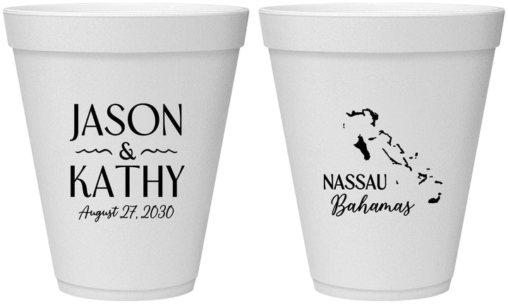 Personalized Wedding 12 oz Foam Cups - Bahamas | 506