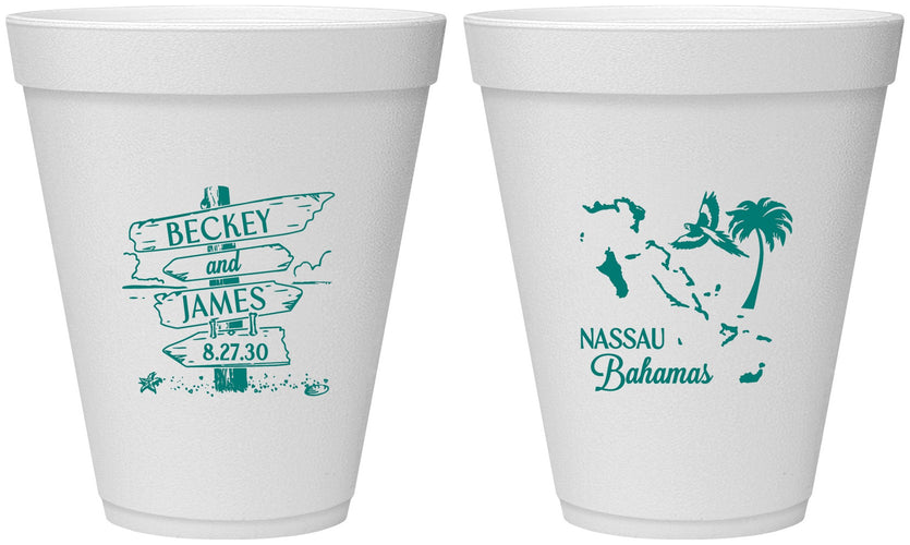 Personalized Wedding 12 oz Foam Cups - Bahamas | 507
