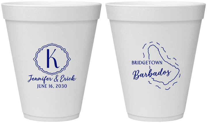 Personalized Wedding 12 oz Foam Cups - Barbados | 508