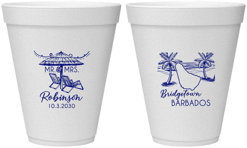 Personalized Wedding 12 oz Foam Cups - Barbados | 509