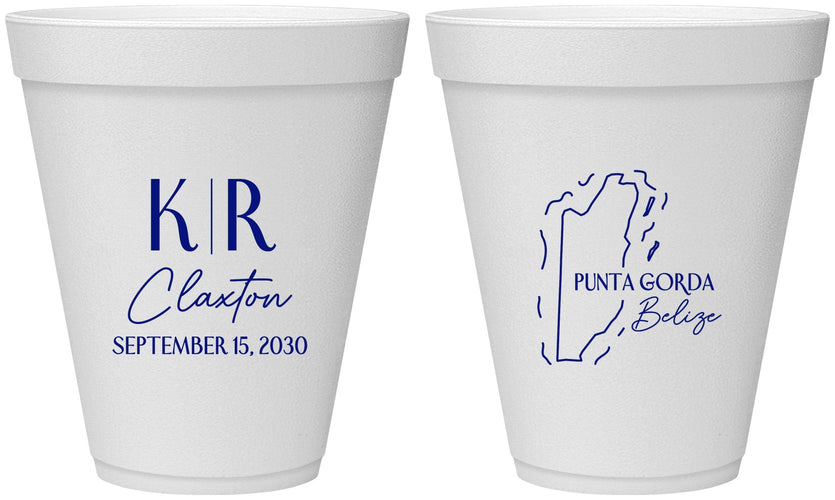 Personalized Wedding 12 oz Foam Cups - Belize | 510