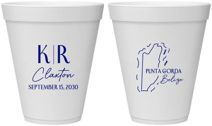Personalized Wedding 12 oz Foam Cups - Belize | 510