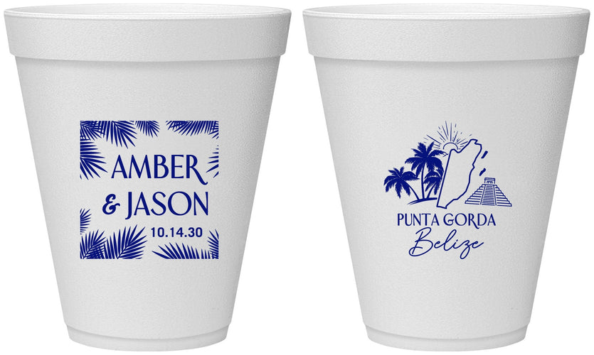 Personalized Wedding 12 oz Foam Cups - Belize | 511