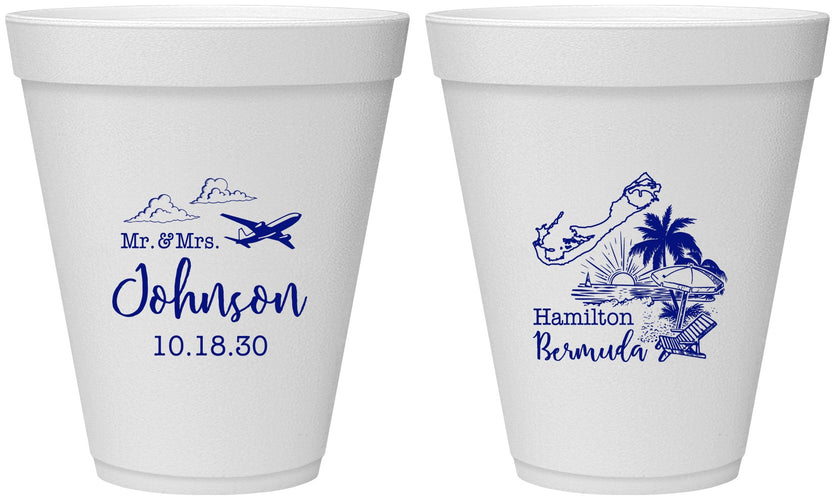 Personalized Wedding 12 oz Foam Cups - Bermuda | 513