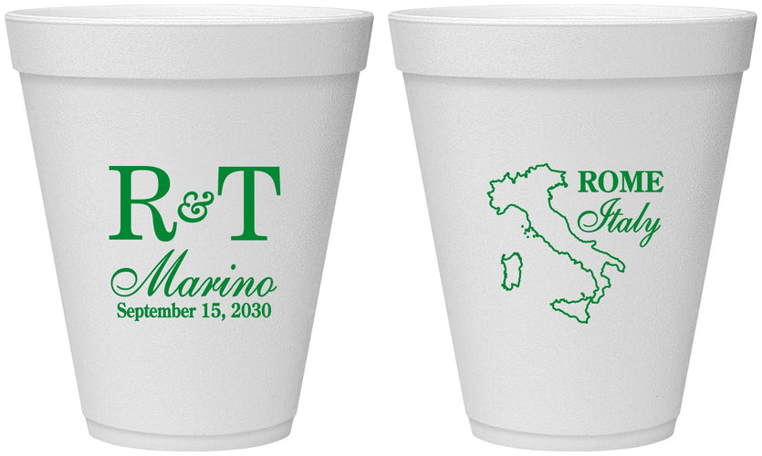 Personalized Wedding 12 oz Foam Cups - Italy | 514