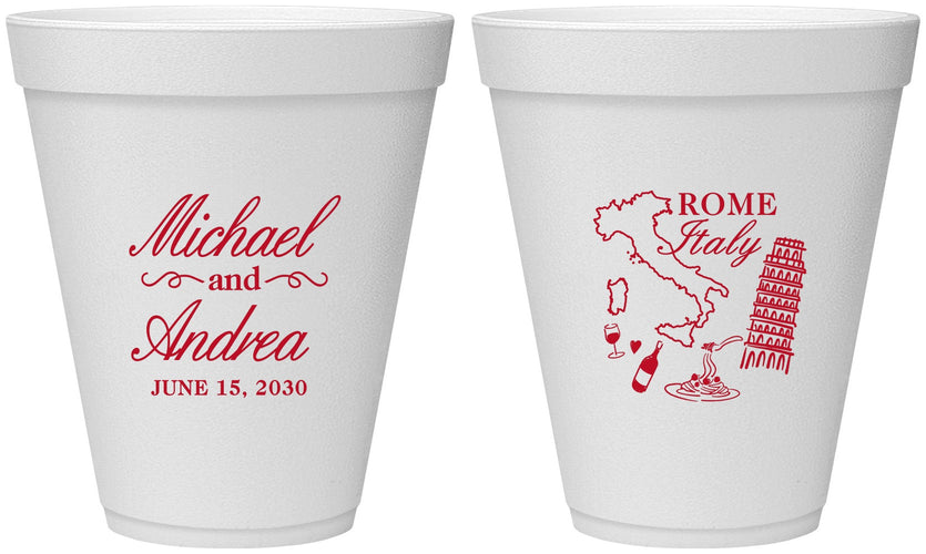 Personalized Wedding 12 oz Foam Cups - Italy | 515