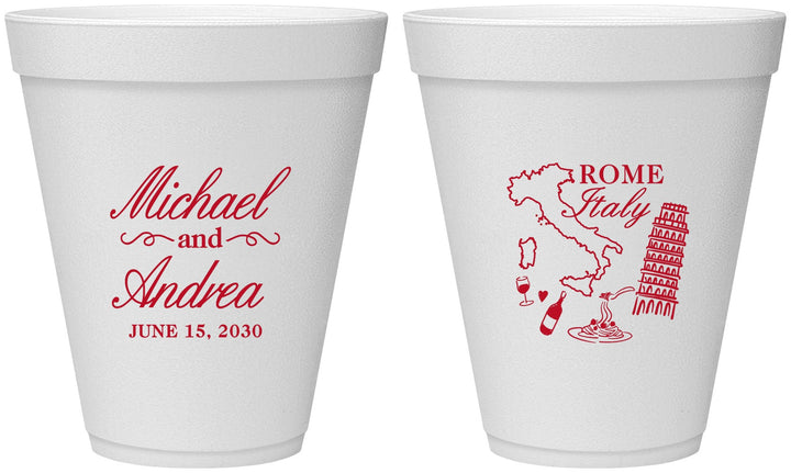 Personalized Wedding 12 oz Foam Cups - Italy | 515