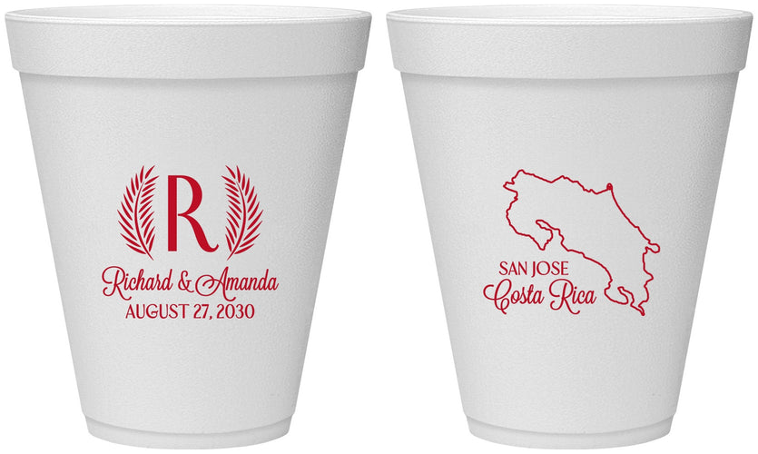 Personalized Wedding 12 oz Foam Cups - Costa Rica | 518