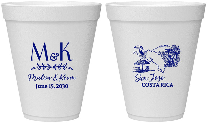 Personalized Wedding 12 oz Foam Cups - Costa Rica | 519