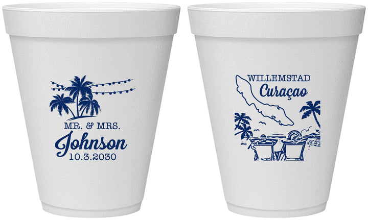 Personalized Wedding 12 oz Foam Cups - Curacao | 521