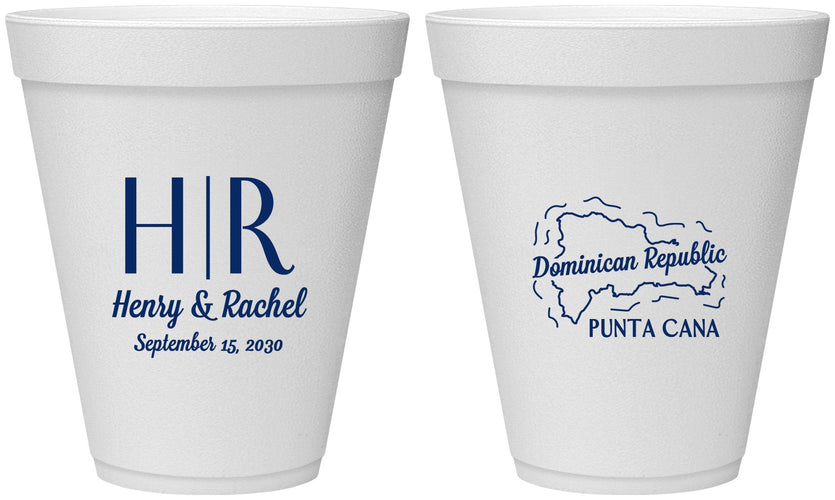 Personalized Wedding 12 oz Foam Cups - Domincan Republic | 522