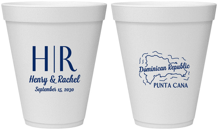 Personalized Wedding 12 oz Foam Cups - Domincan Republic | 522