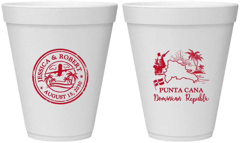 Personalized Wedding 12 oz Foam Cups - Domincan Republic | 523