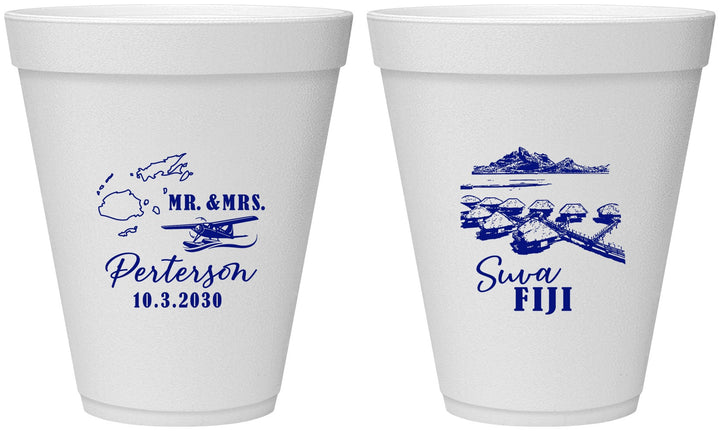 Personalized Wedding 12 oz Foam Cups - Fiji | 525