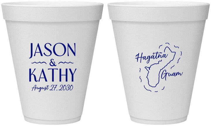 Personalized Wedding 12 oz Foam Cups - Guam | 526