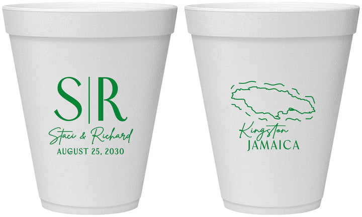 Personalized Wedding 12 oz Foam Cups - Jamaica | 530