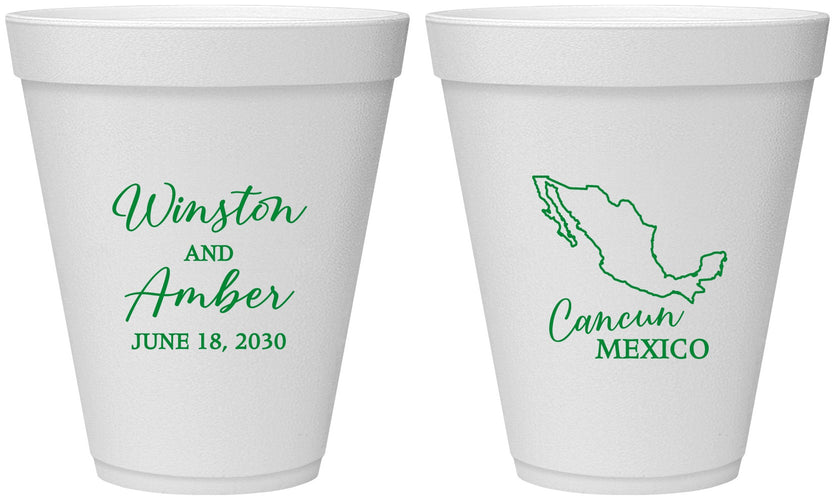 Personalized Wedding 12 oz Foam Cups - Mexico | 534