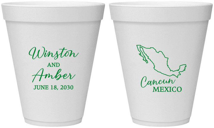 Personalized Wedding 12 oz Foam Cups - Mexico | 534