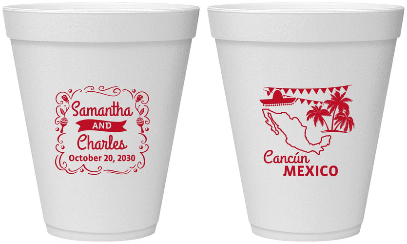 Personalized Wedding 12 oz Foam Cups - Mexico | 535
