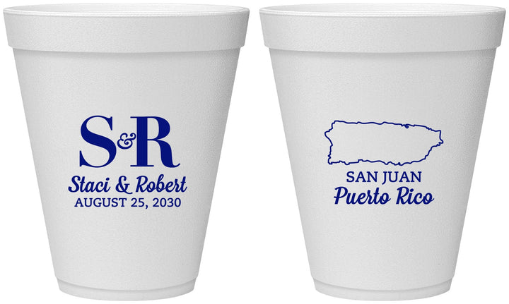 Personalized Wedding 12 oz Foam Cups - Puerto Rico | 538
