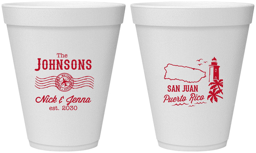 Personalized Wedding 12 oz Foam Cups - Puerto Rico | 539