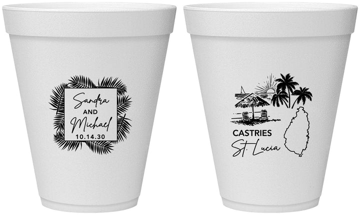 Personalized Wedding 12 oz Foam Cups - St Lucia | 541
