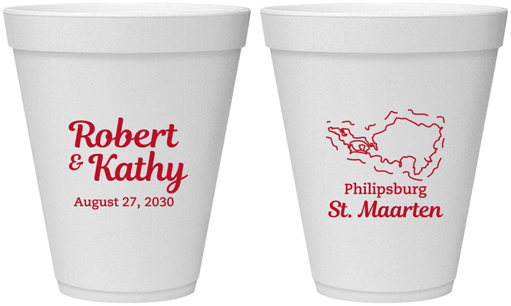 Personalized Wedding 12 oz Foam Cups - St Maarten | 542