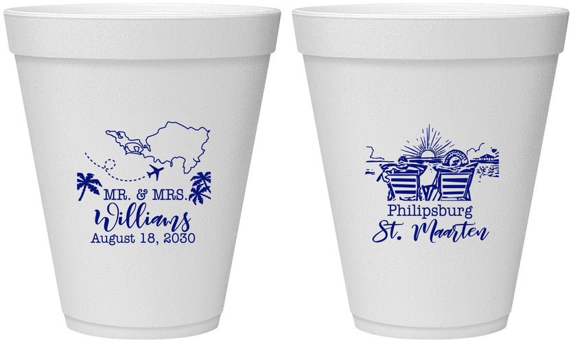 Personalized Wedding 12 oz Foam Cups - St Maarten | 543