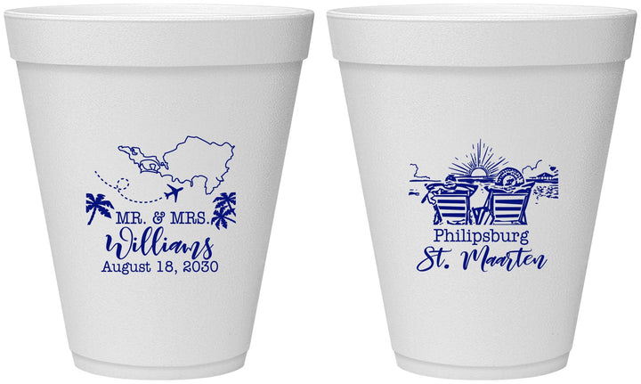 Personalized Wedding 12 oz Foam Cups - St Maarten | 543