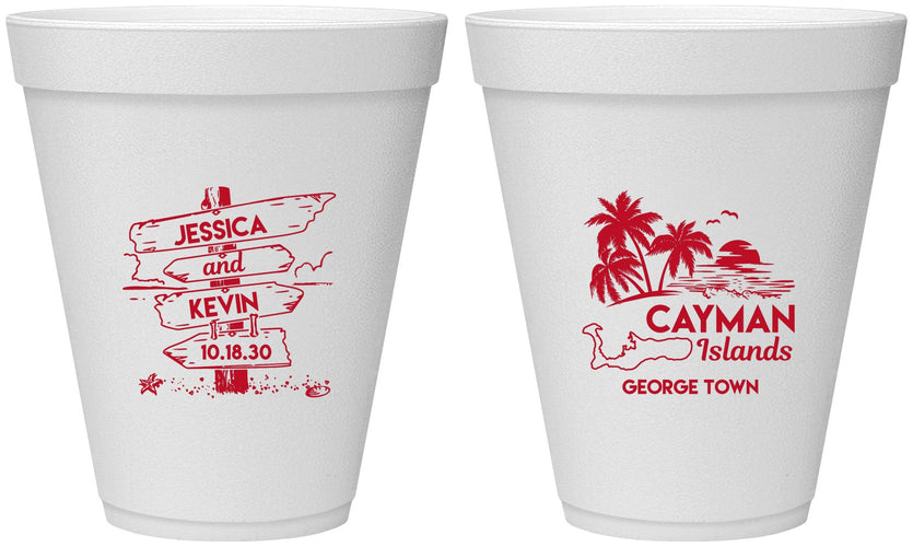 Personalized Wedding 12 oz Foam Cups - Cayman Island | 545