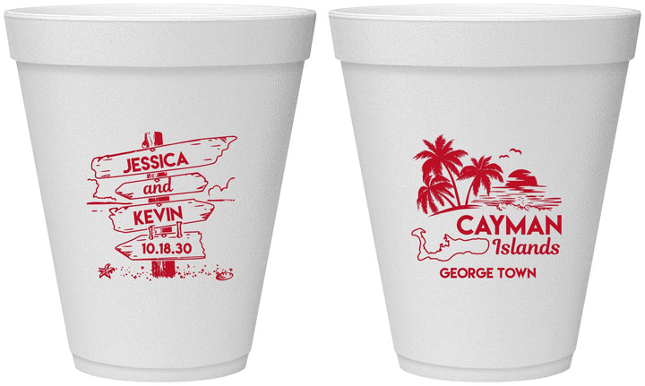 Personalized Wedding 12 oz Foam Cups - Cayman Island | 545