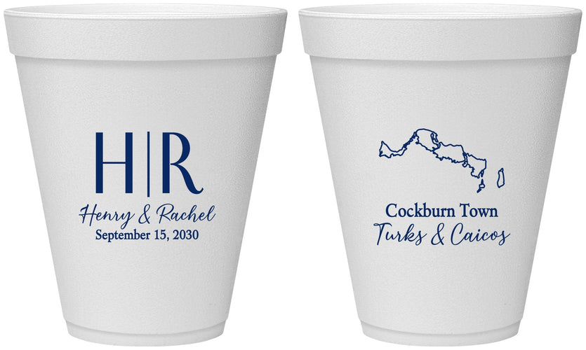 Personalized Wedding 12 oz Foam Cups - Turks And Caicos | 546