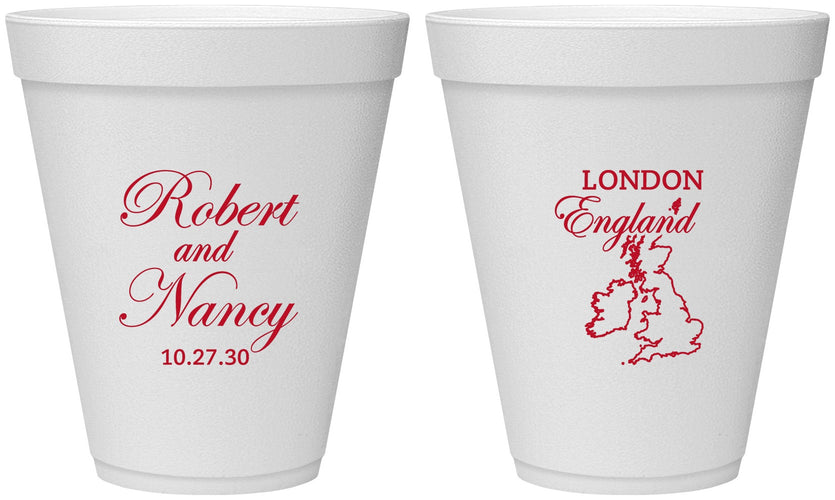Personalized Wedding 12 oz Foam Cups - England | 548