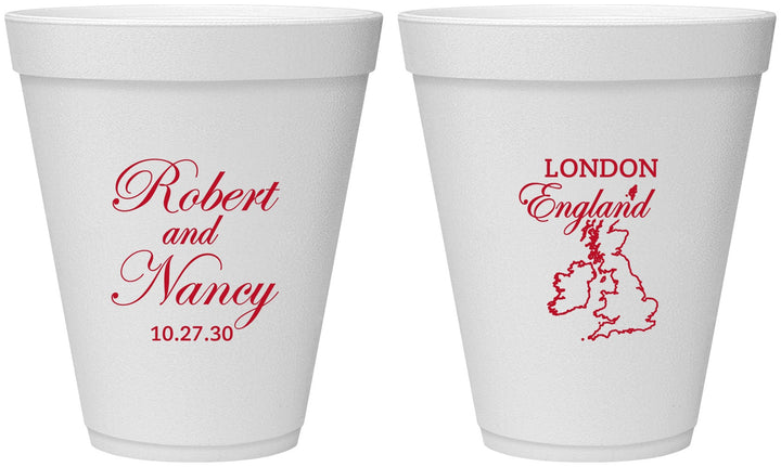 Personalized Wedding 12 oz Foam Cups - England | 548