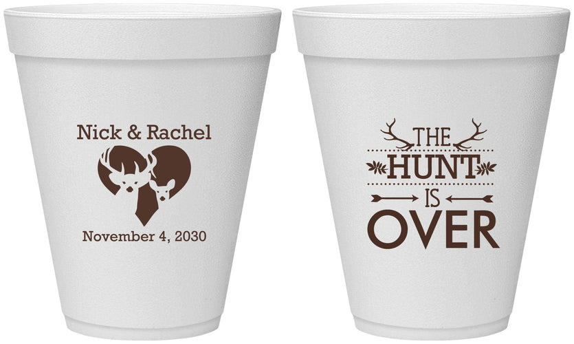 Personalized Wedding 12 oz Foam Cups - The Hunt Is Over | 554
