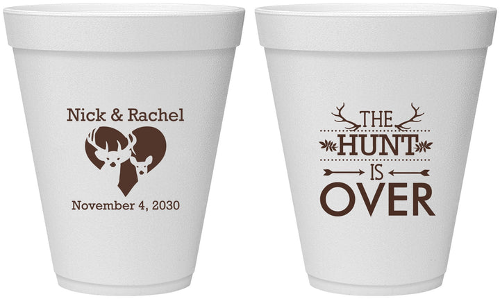 Personalized Wedding 12 oz Foam Cups - The Hunt Is Over | 554