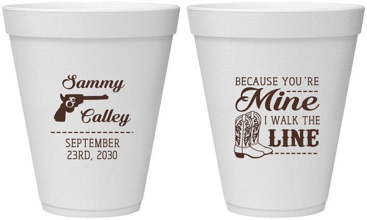 Personalized Wedding 12 oz Foam Cups - I Walk The Line | 555