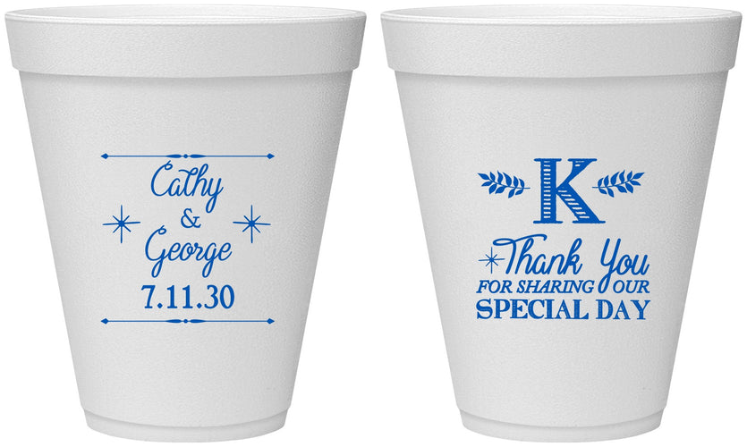 Personalized Wedding 12 oz Foam Cups - Monogram | 556