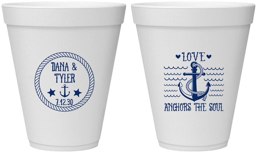 Personalized Wedding 12 oz Foam Cups - Anchor The Soul | 558