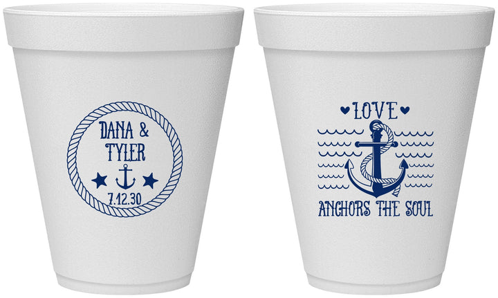 Personalized Wedding 12 oz Foam Cups - Anchor The Soul | 558