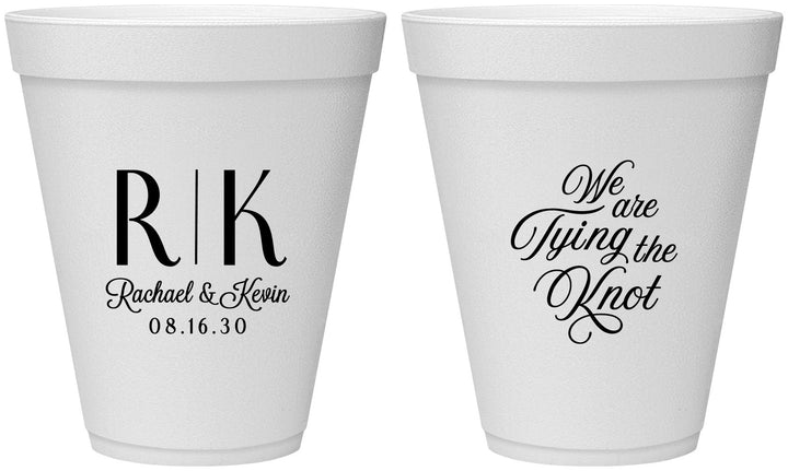 Personalized Wedding 12 oz Foam Cups - Monogram Tying Knot | 559