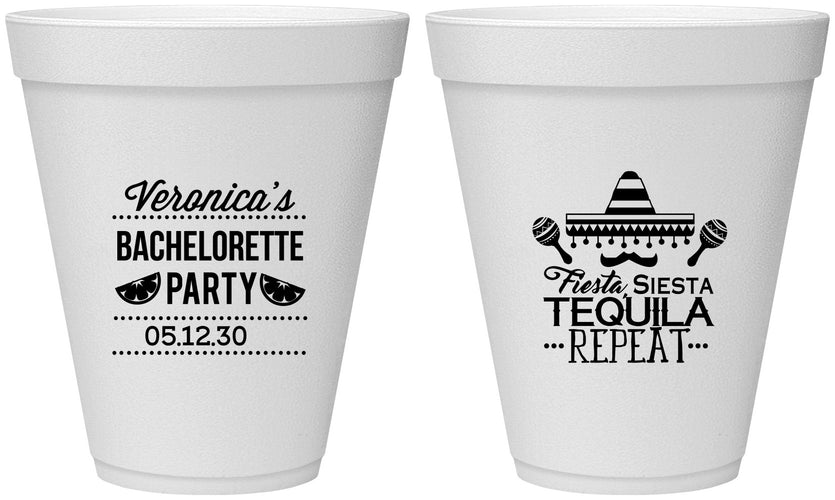 Personalized Bachelorette 12 oz Foam Cups - Fiesta Siesta Tequila Repeat | 60000