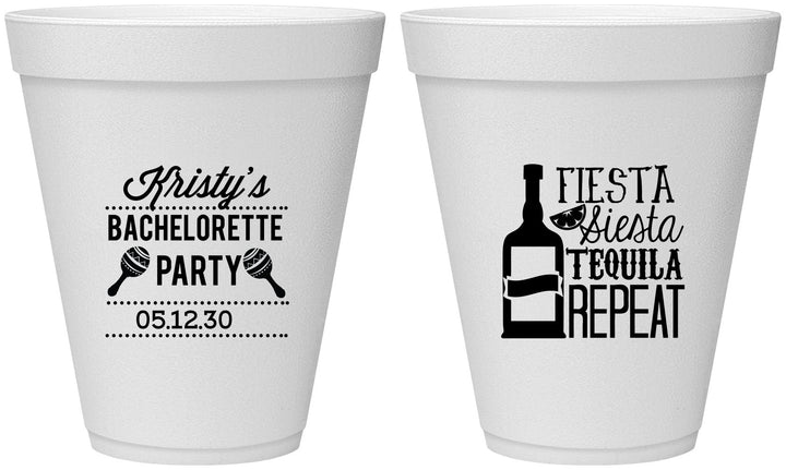 Personalized Bachelorette 12 oz Foam Cups - Fiesta Siesta Tequila Repeat | 60002