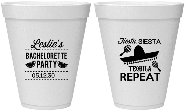 Personalized Bachelorette 12 oz Foam Cups - Fiesta Siesta Tequila Repeat | 60003