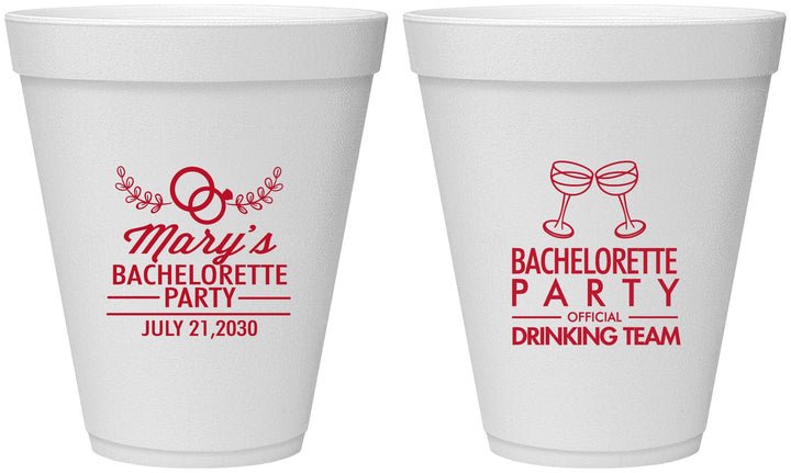 Personalized Bachelorette 12 oz Foam Cups - Official Drink Team | 60017