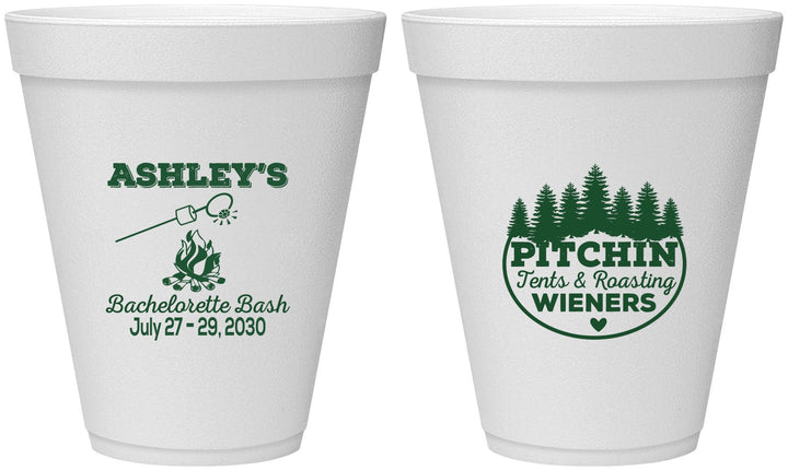 Personalized Bachelorette 12 oz Foam Cups - Camping | 60018