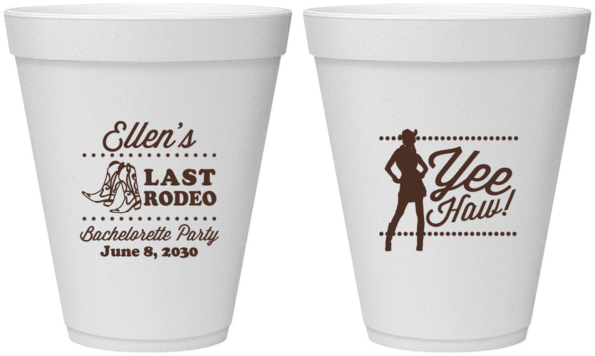 Personalized Bachelorette 12 oz Foam Cups - Last Rodeo | 60021