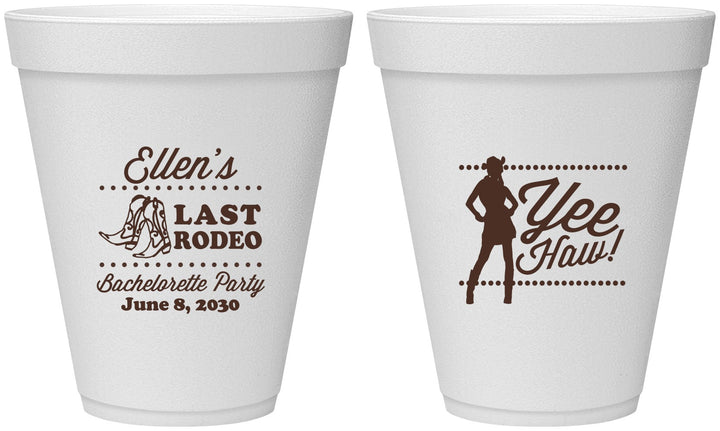 Personalized Bachelorette 12 oz Foam Cups - Last Rodeo | 60021