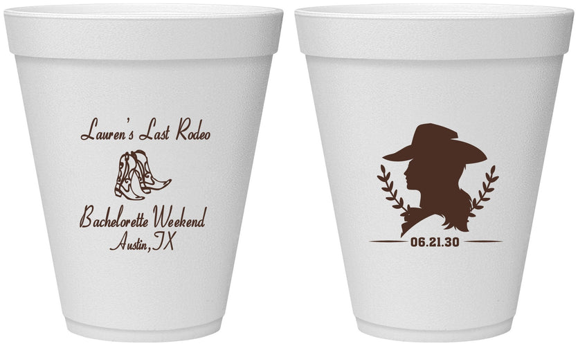 Personalized Bachelorette 12 oz Foam Cups - Last Rodeo | 60022