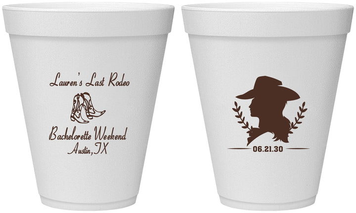 Personalized Bachelorette 12 oz Foam Cups - Last Rodeo | 60022